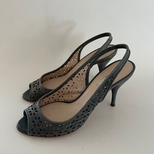 Prada Leather Laser-Cut Slingback Heels – GreyBlue/Teal – Made in Italy size 37